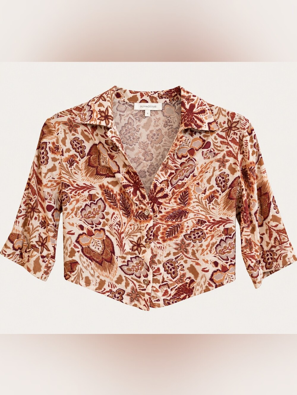 Olivaceous Floral Paisley Cropped Blouse Sz S